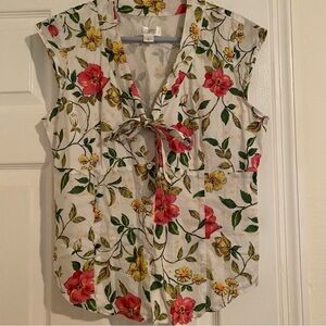 Ann Taylor Floral Blouse - Red, Yellow, Green